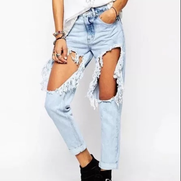 ripped low rise jeans